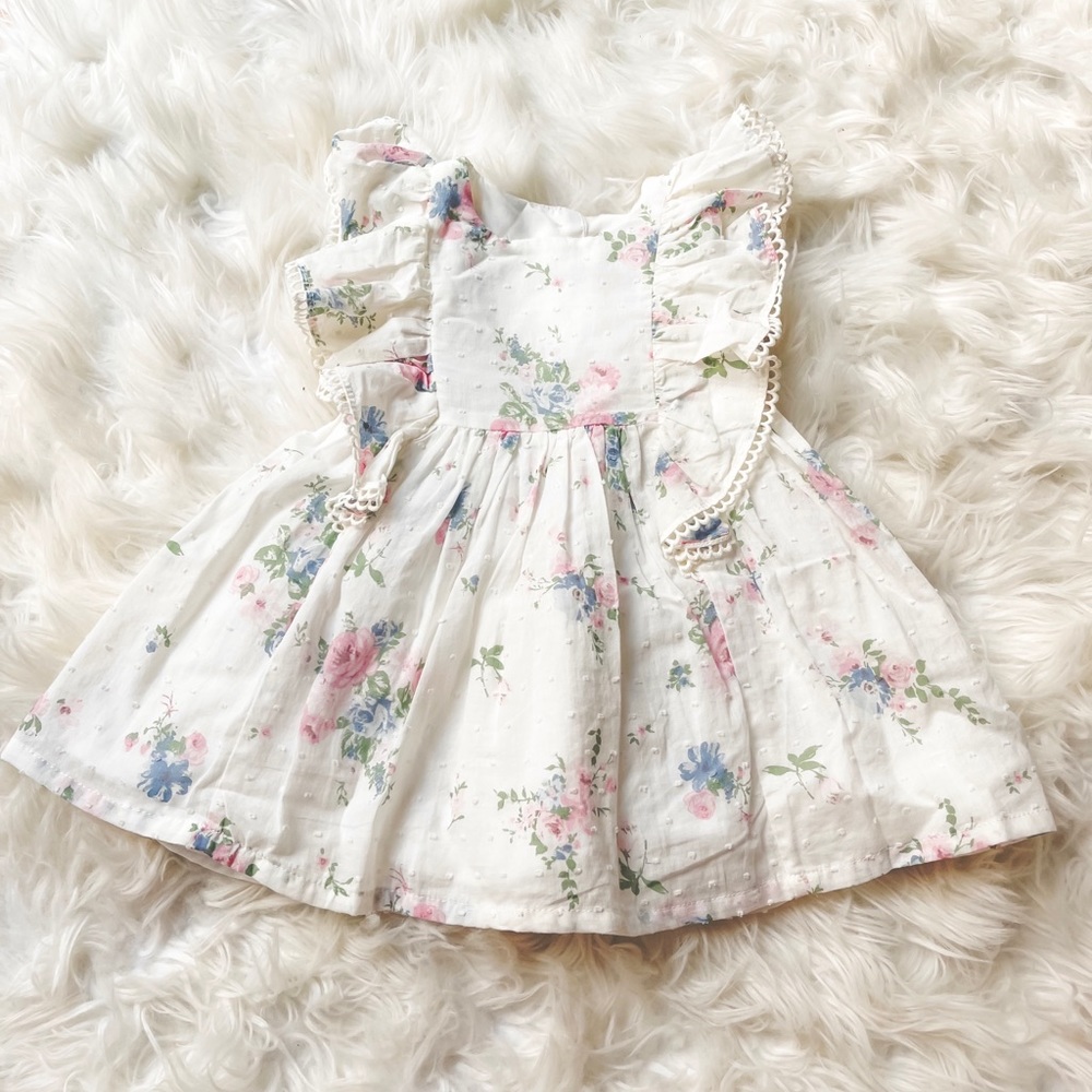 Catherine Malandrino mini floral Swiss dot crochet ruffle sleeves dress